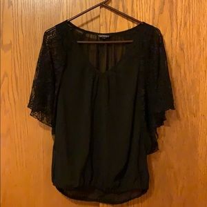 Express, medium sheer black top with lace sleeves